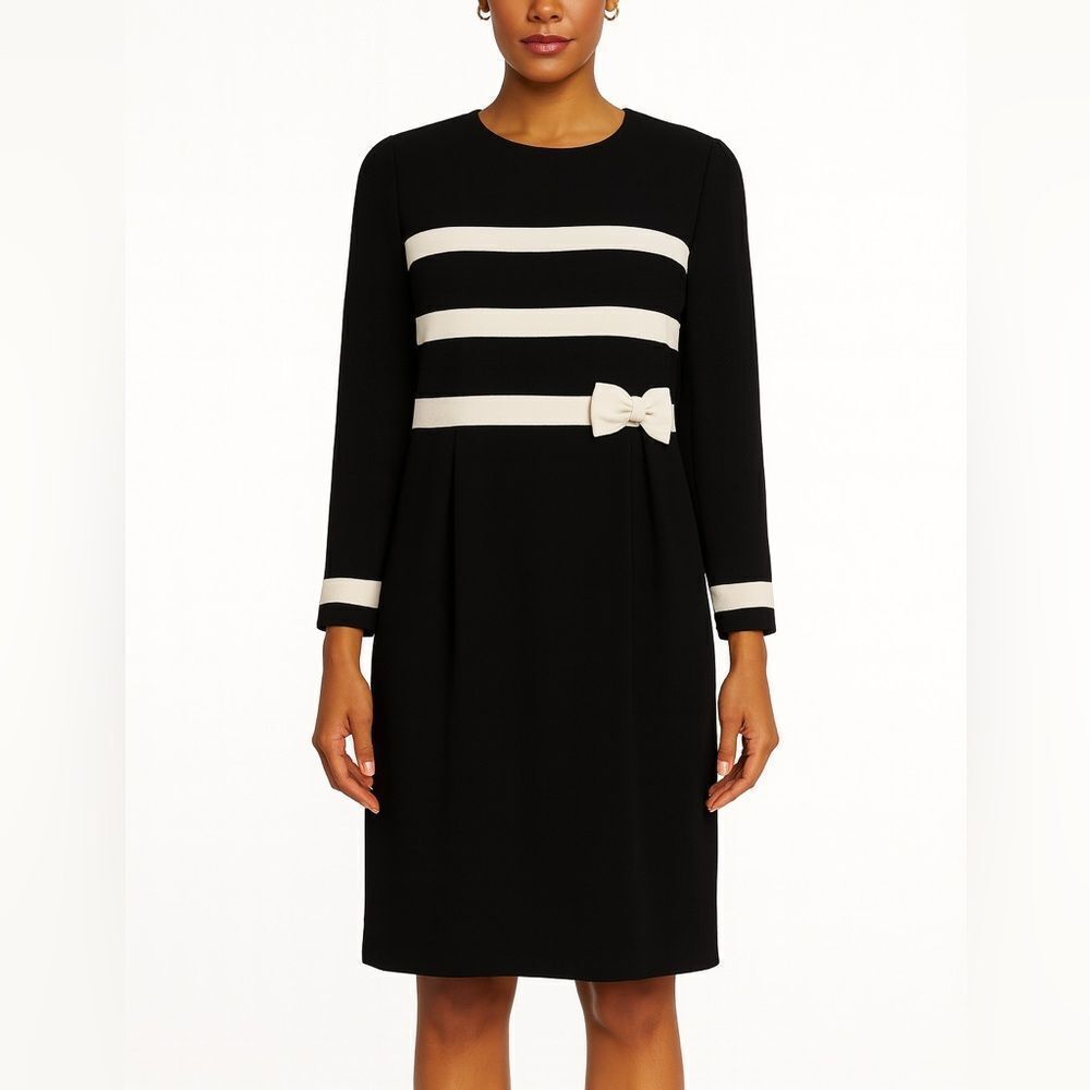 DW3 for David Warren Black & White Bow Sheath Dress Size 4 Long Sleeve